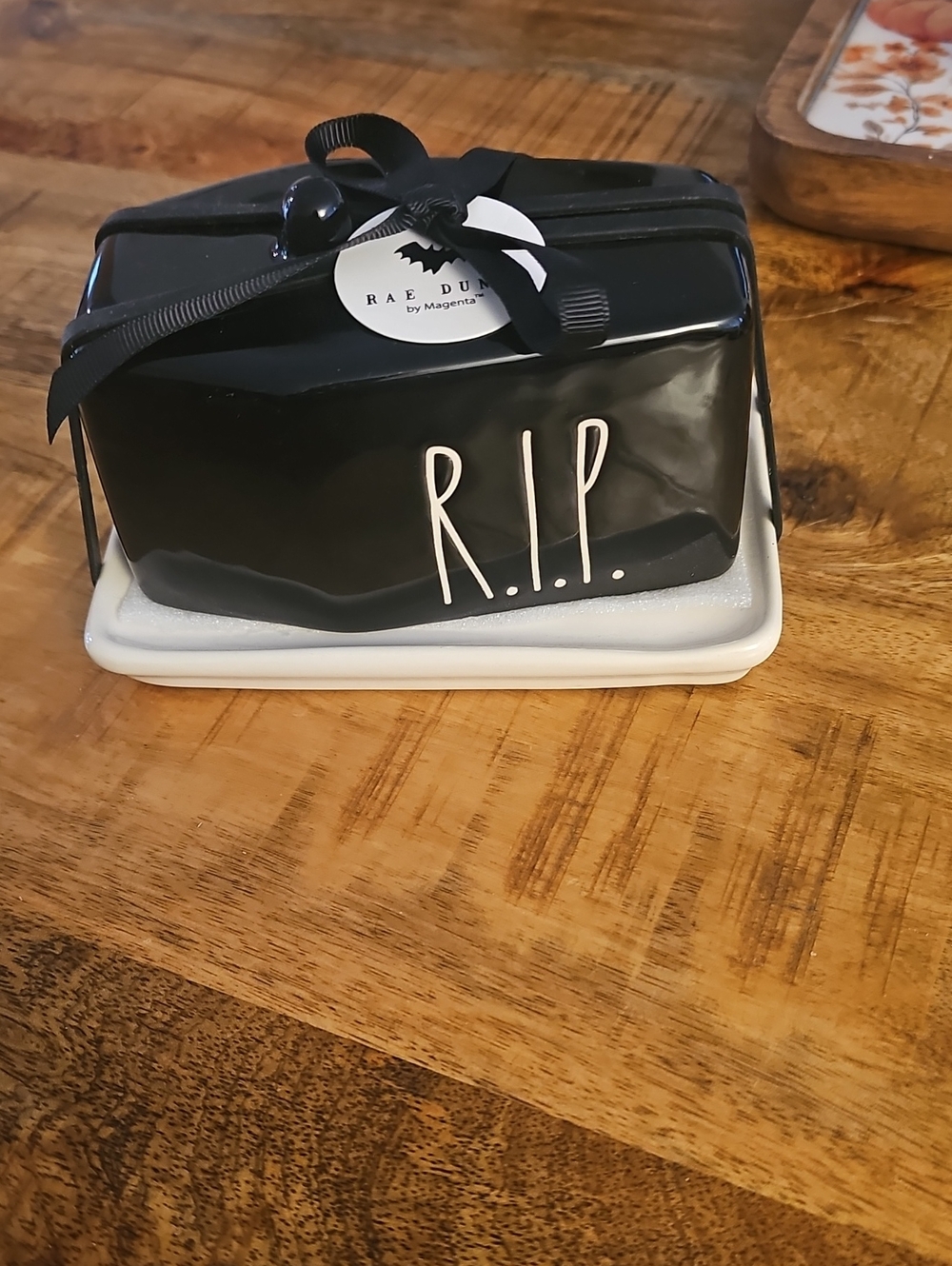 NWT Rae Dunn Halloween "R.I.P." Coffin Butter Dish Spooky Decor